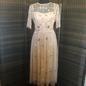 Gianni Bini Floral Embellished Midi Dress in Cream